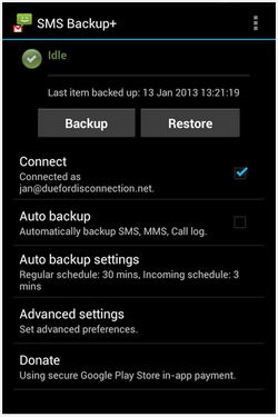 sms backup  android application