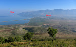 A view from the surrounding mountains towards Orikum. Vlore can be seen in the far left.