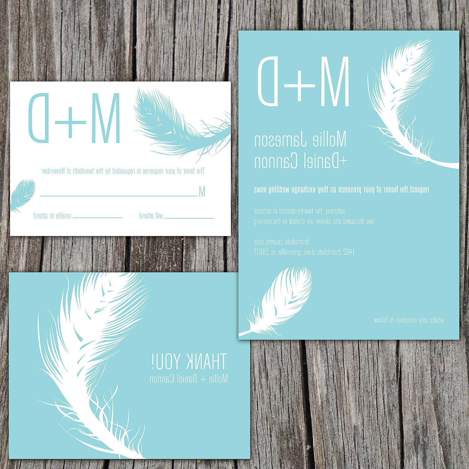 Printable Wedding Invitation Suite, Modern yet Vintage Feather RSVP Reply