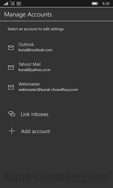 “Linked Inbox” on Outlook Mail for Windows 10 Mobile (www.kunal-chowdhury.com)