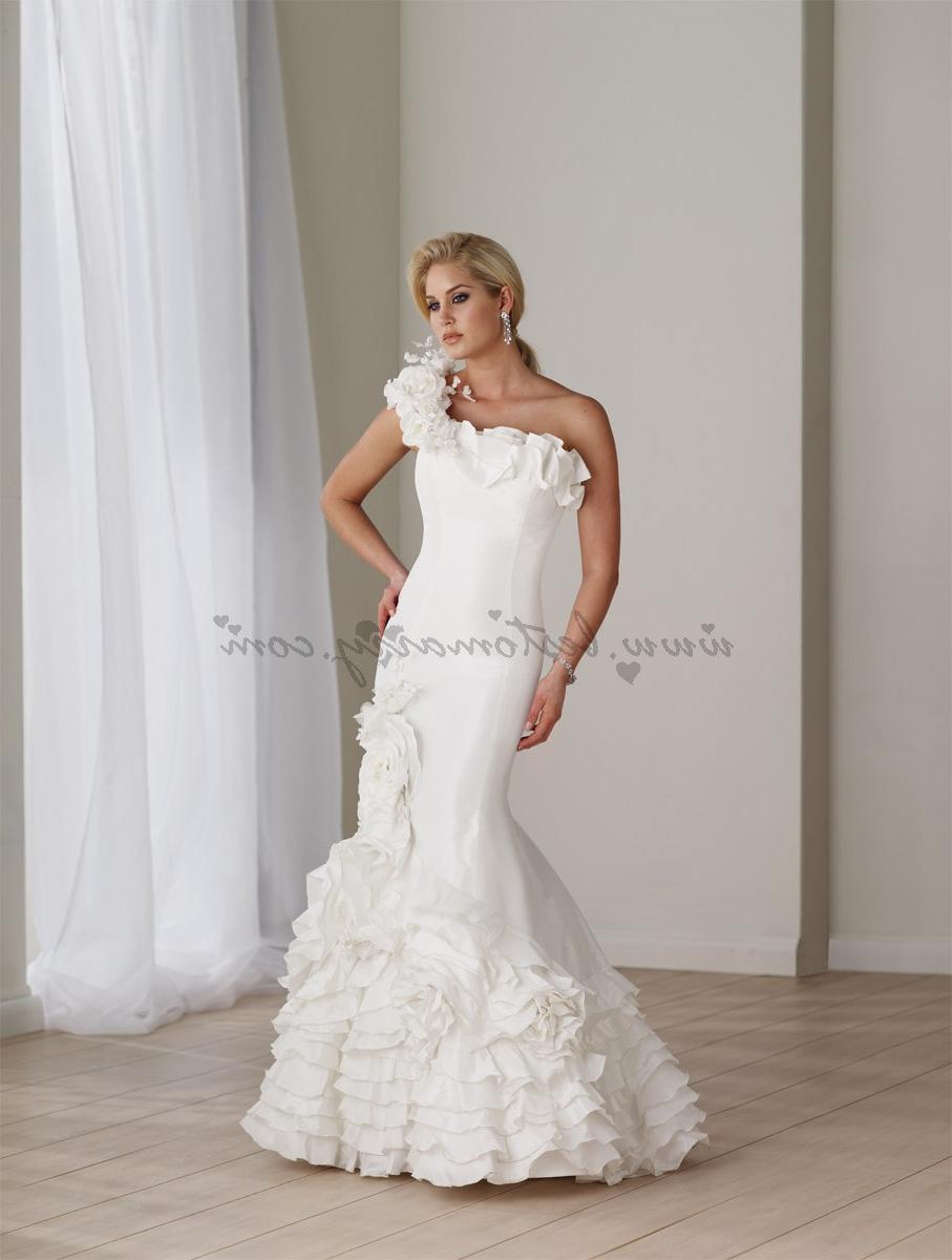 2012 New Design Mermaid Floor Length One Shoulder Flowers Wedding Dress