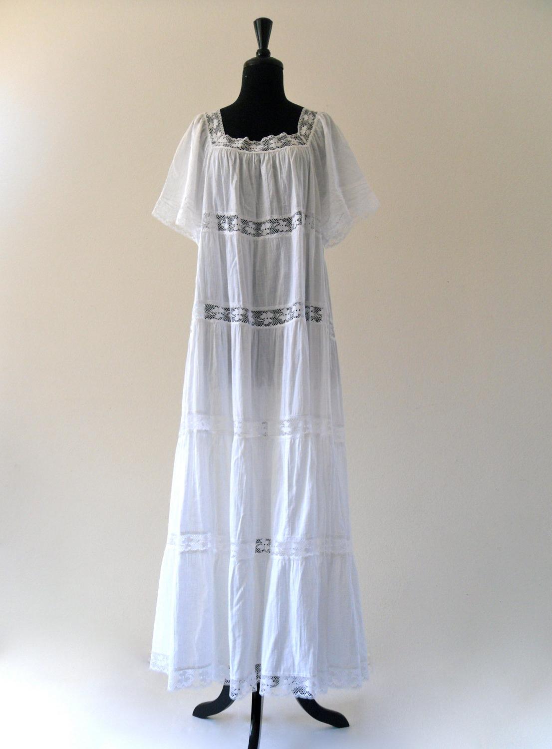 eThereaL BoHo sHeeR wHiTe CottoN GauZe tenT Hippie WeDDing LaCe fLutteR MaXi