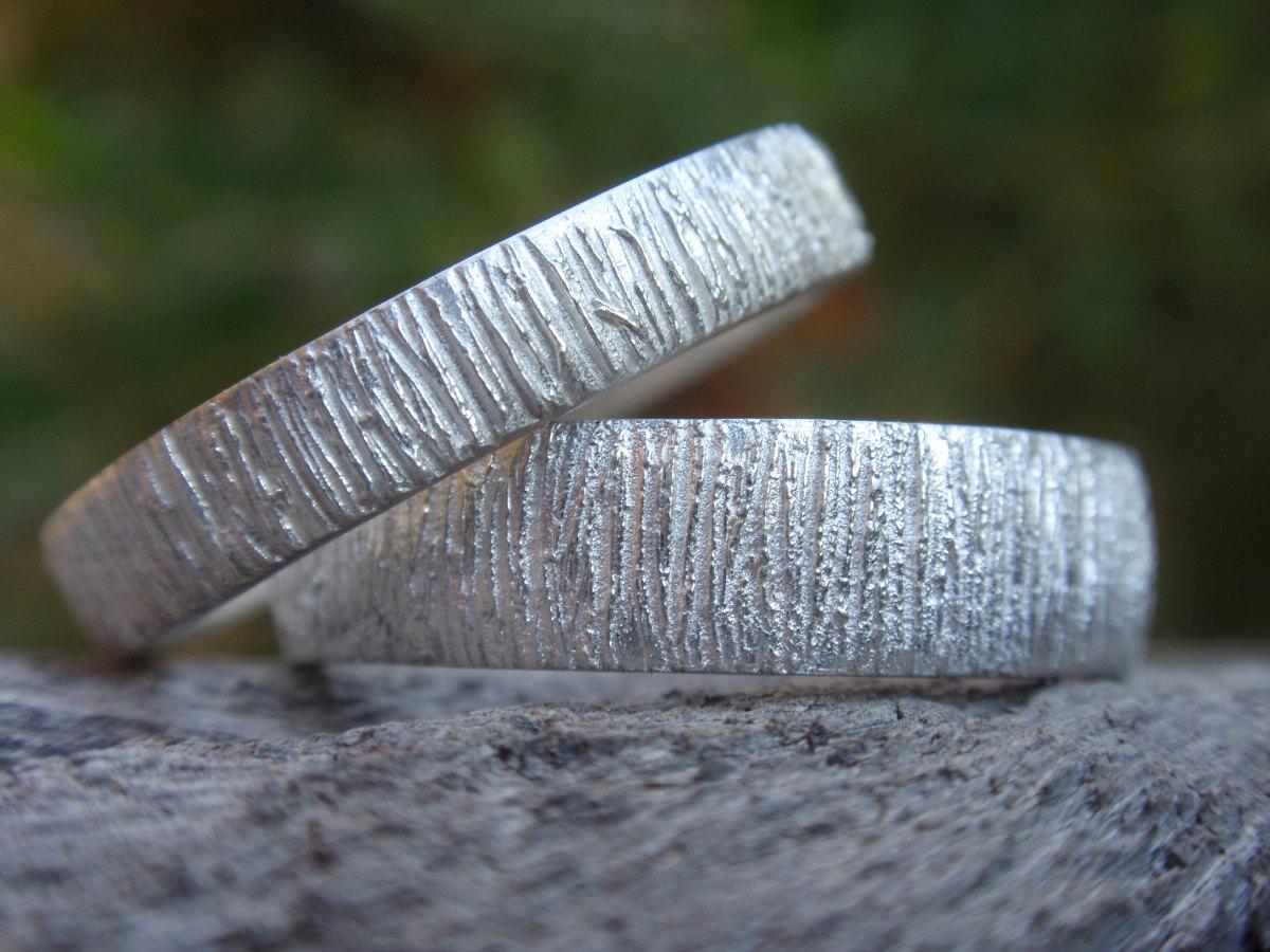 wedding bands , handmade sterling silver bark texture wedding bands, rings