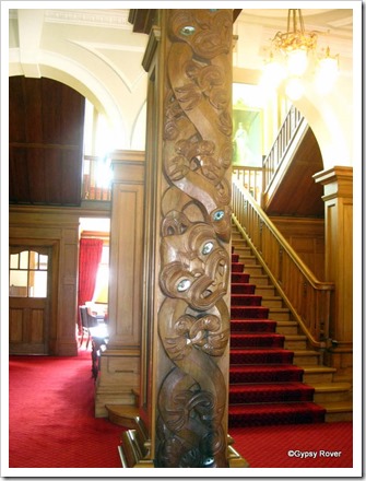 Maori Carving by the staircase.