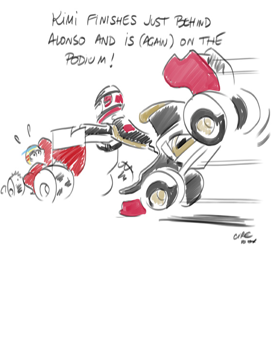 Кими Райкконен позади Фернандо Алонсо - комикс Cirebox по Гран-при Испании 2012