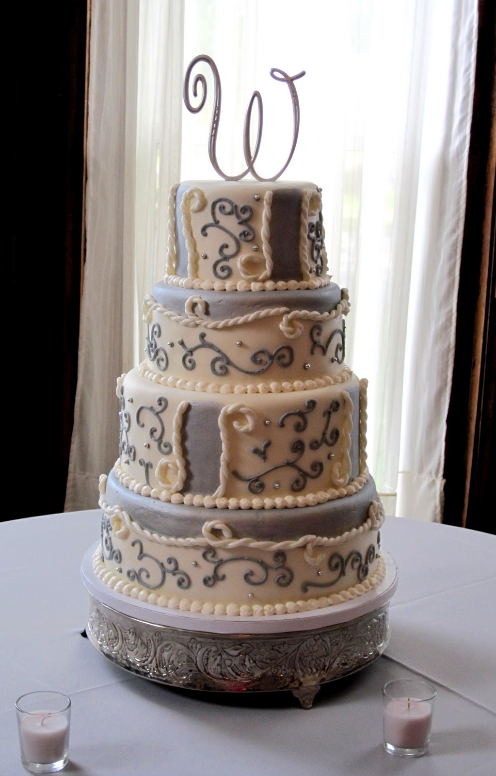 Silver and White Wedding Cake Twisted Sifter Cake Shoppe Danville KY August