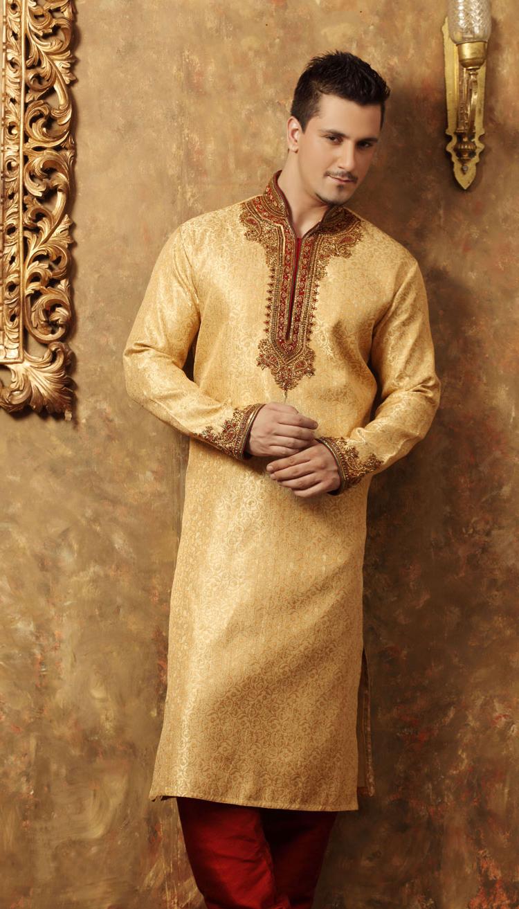 Beige Brocade Embroidered