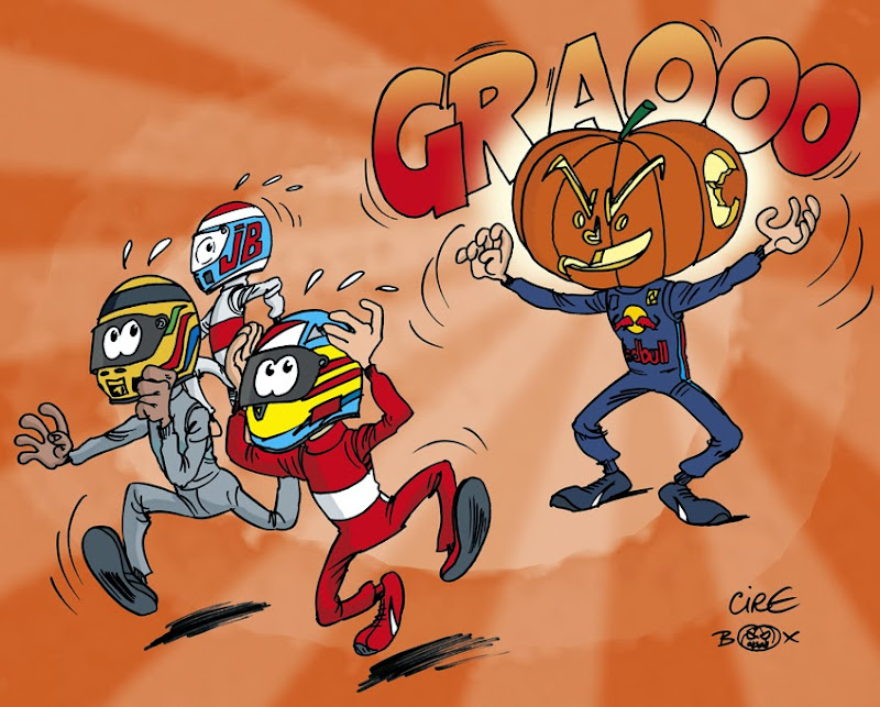 Себастьян Феттель хэллоуин-монстр - комикс Cirebox перед Гран-при Абу-Даби 2013