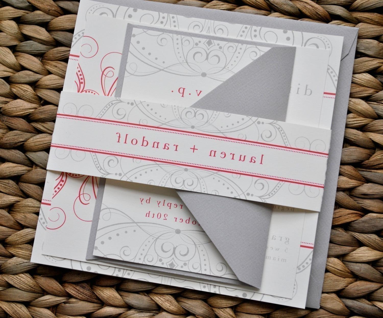 Divinity Wedding Invitation Suite with Belly Band - Grey, Ivory and Coral
