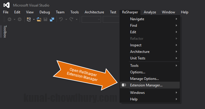 Open the ReSharper Extension Manager (www.kunal-chowdhury.com)