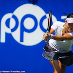 TOKYO, JAPAN - SEPTEMBER 21 :  Risa Ozaki in action at the 2015 Toray Pan Pacific Open WTA Premier tennis tournament