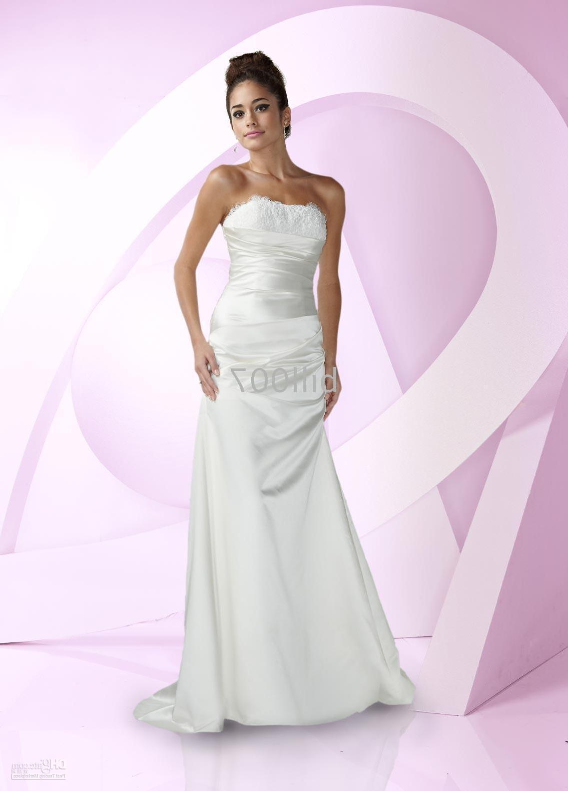 Wholesale Strapless Wedding Dresses elastic satin plus lace line chapel