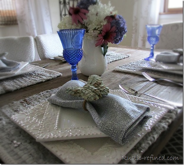 White square dishes in a coastal inspired tablescape