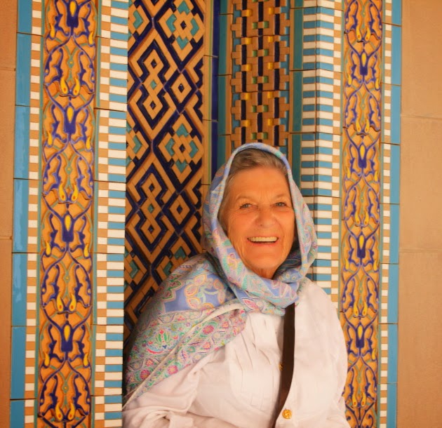 Smiling Tourist at Sultan Qaboos Grand Mosque, Muscat, Oman