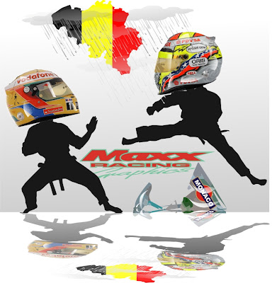 иллюстрация Maxx Racing - стычка Льюиса Хэмилтона и Пастора Мальдонадо на Гран-при Бельгии 2011