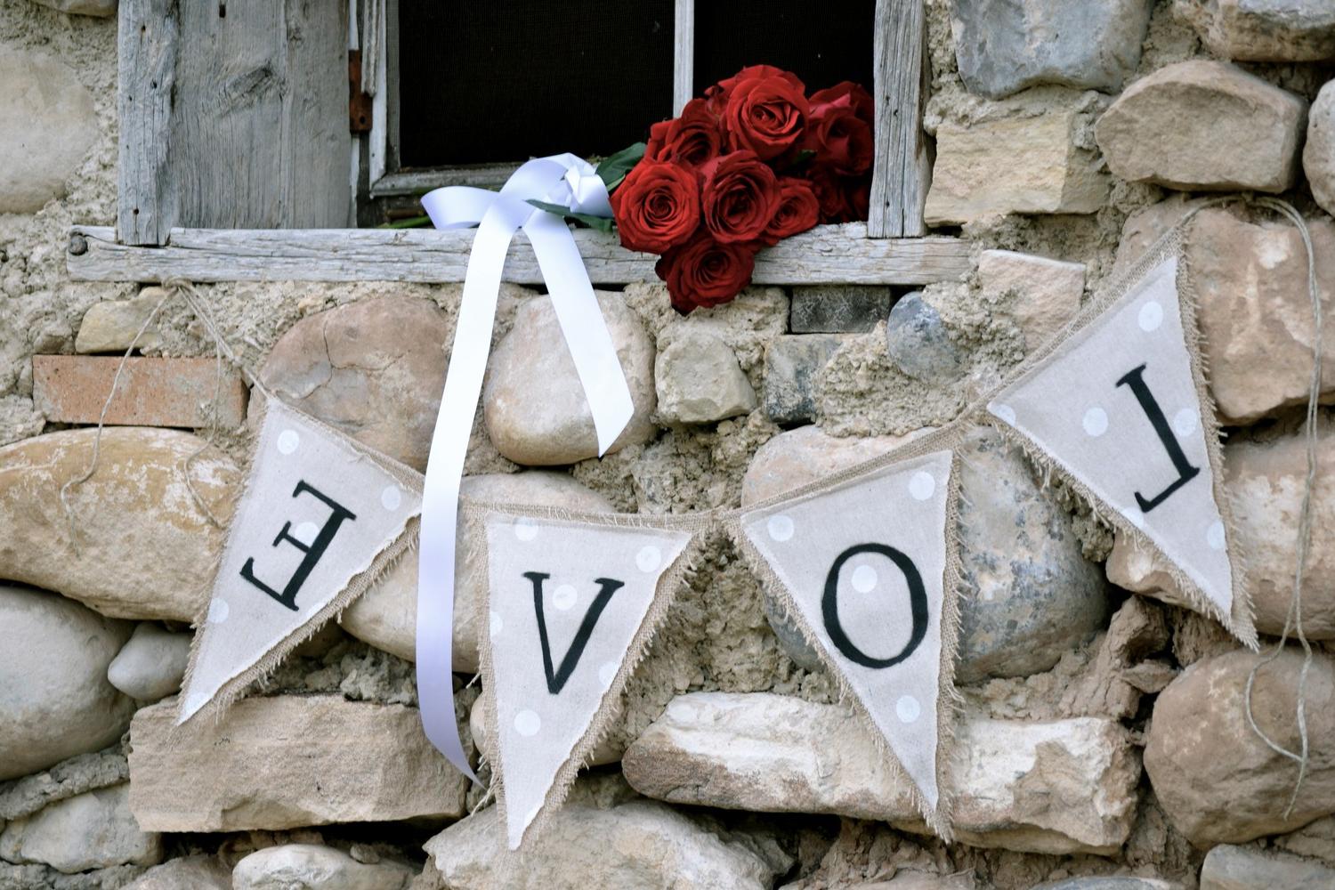 Classic Polka Dot LOVE Burlap and Cotton Banner Country Chic