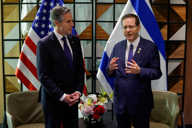 US Secretary of State Antony Blinken meets with Israeli President Isaac Herzog in Tel Aviv, Israel on May 1 2024.