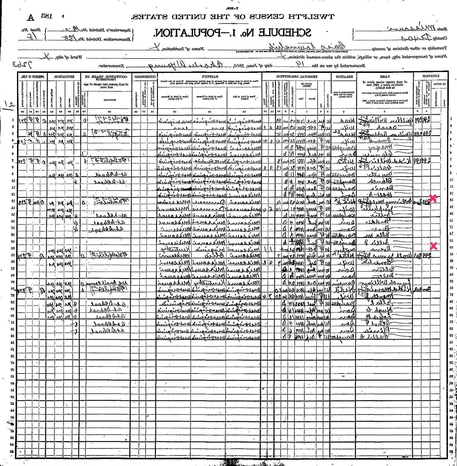 Notes for MILDON PRICE MCKINNEY: 1900 Census Missouri, Texas County,