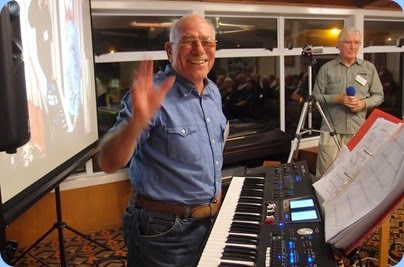 Club Treasurer, Laurie Conder, enjoying the occasion before playing his pride and joy, Roland BK-9 88 note keyboard. Photo courtesy of Dennis Lyons.