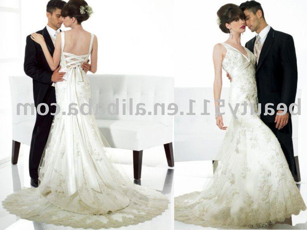 shinning lace ivory mermaids bridal dresses ql4073