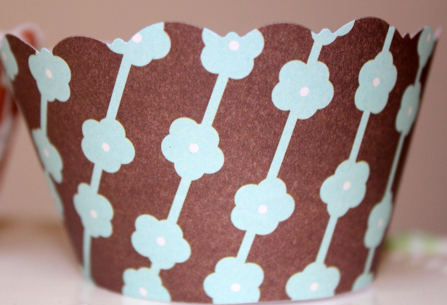 Tiffany Blue Blossom Cupcake Wrappers and Flags. From welldressedcupcakes