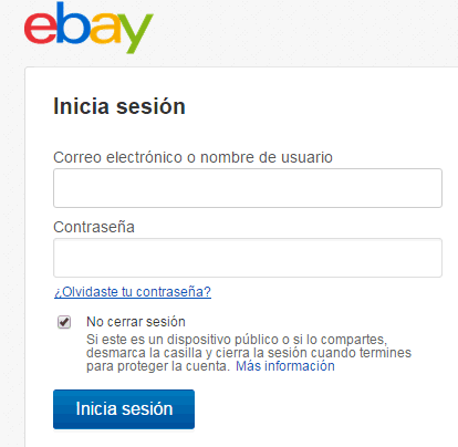 formulario iniciar sesion en ebay