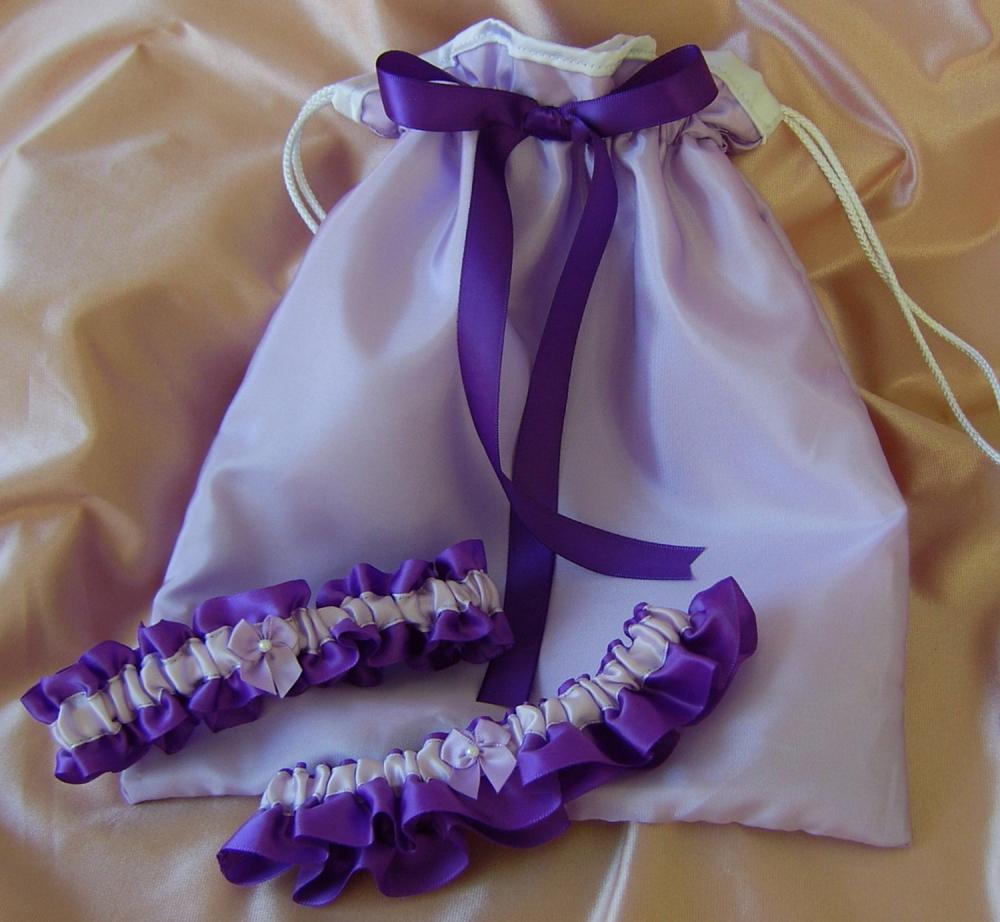 Lavender and Purple Wedding Colors Bridal Bag and Toss Garter Set