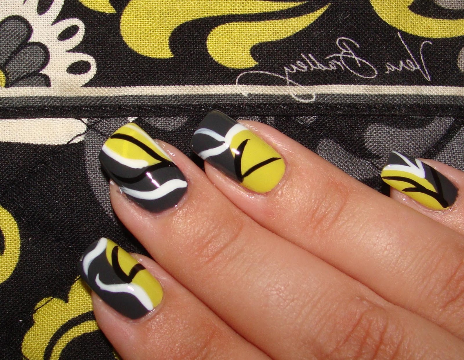 the dark grey and citron,