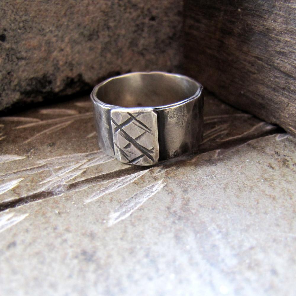 Etsy CYBER MONDAY sale Mens ring of rugged sterling silver. From tinahdee