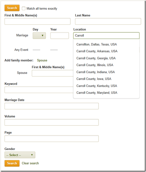 An example database-specific search form.