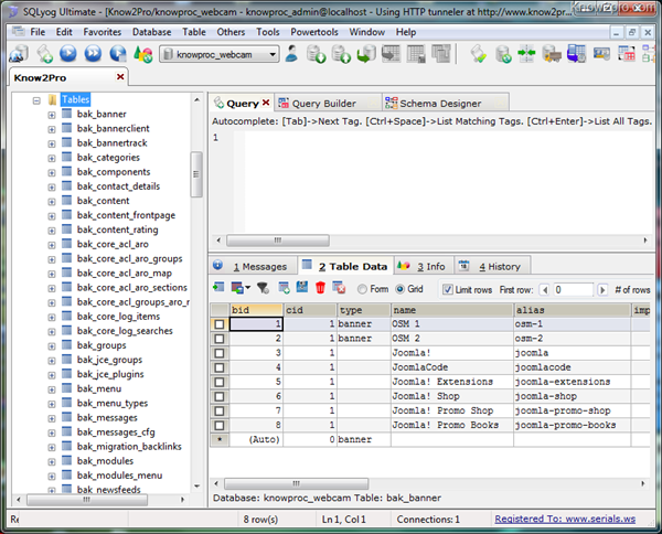 รายชื่อโปรแกรมที่ใช้ทำงานกับฐานข้อมูล MYSQL