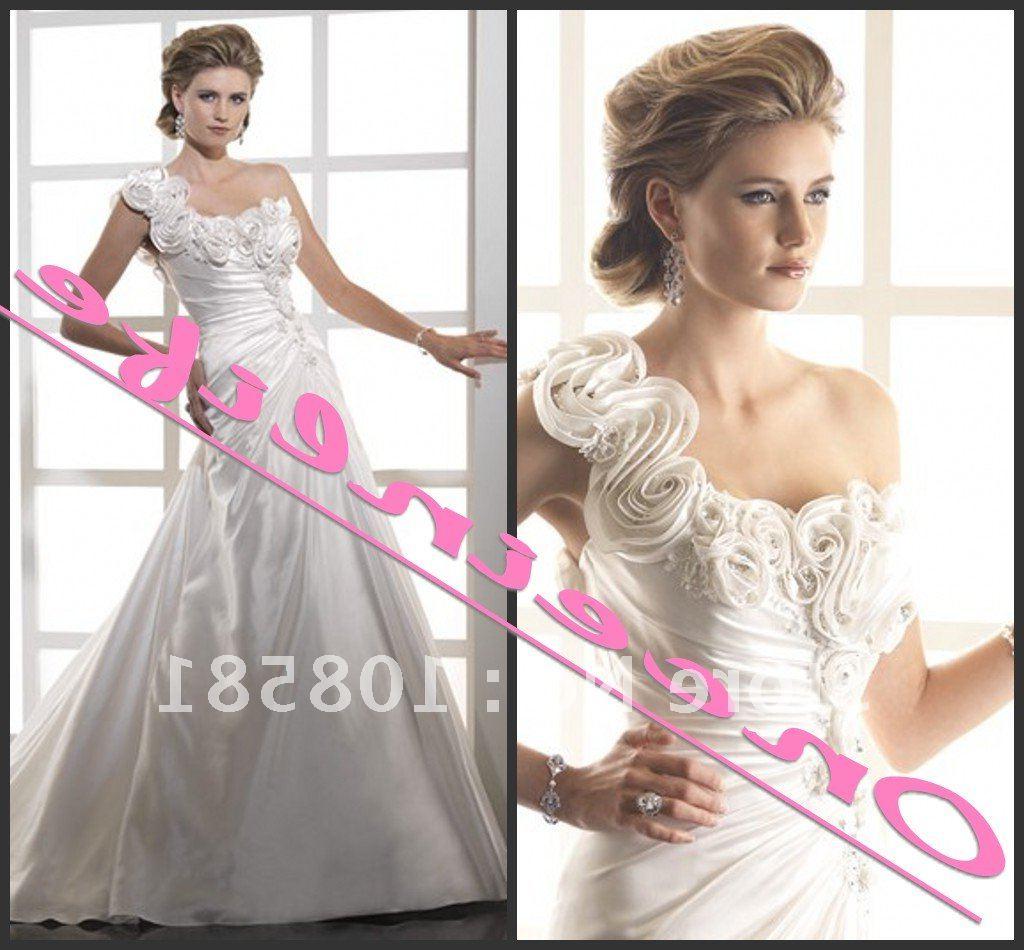 Buy A line wedding dresses, handmade flowers wedding dresses, one shoulder