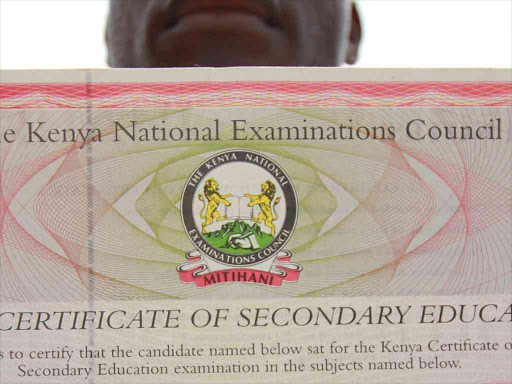 A KCSE certificate. Photo/File