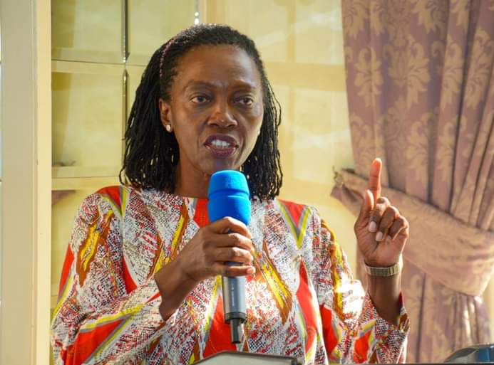 Narc leader Martha Karua addresses the Azimio team during a meeting in Nairobi on October 6, 2022