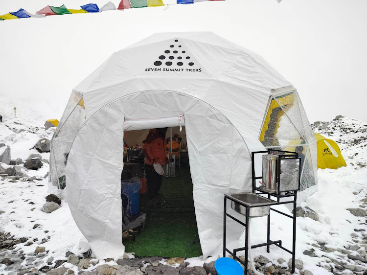 A mess tent where Dr. Faith Mwende took her meals located at Lobuche base camp on Mt. Everest in Nepal, Asia on Sunday, April 30, 2023.