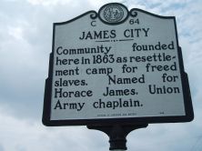 Community founded here in 1863 as resettlement camp for freed slaves. Named for Horace James, Union Army chaplain.Plaque via North Carolina Highway Historical Marker Program, and is used with...