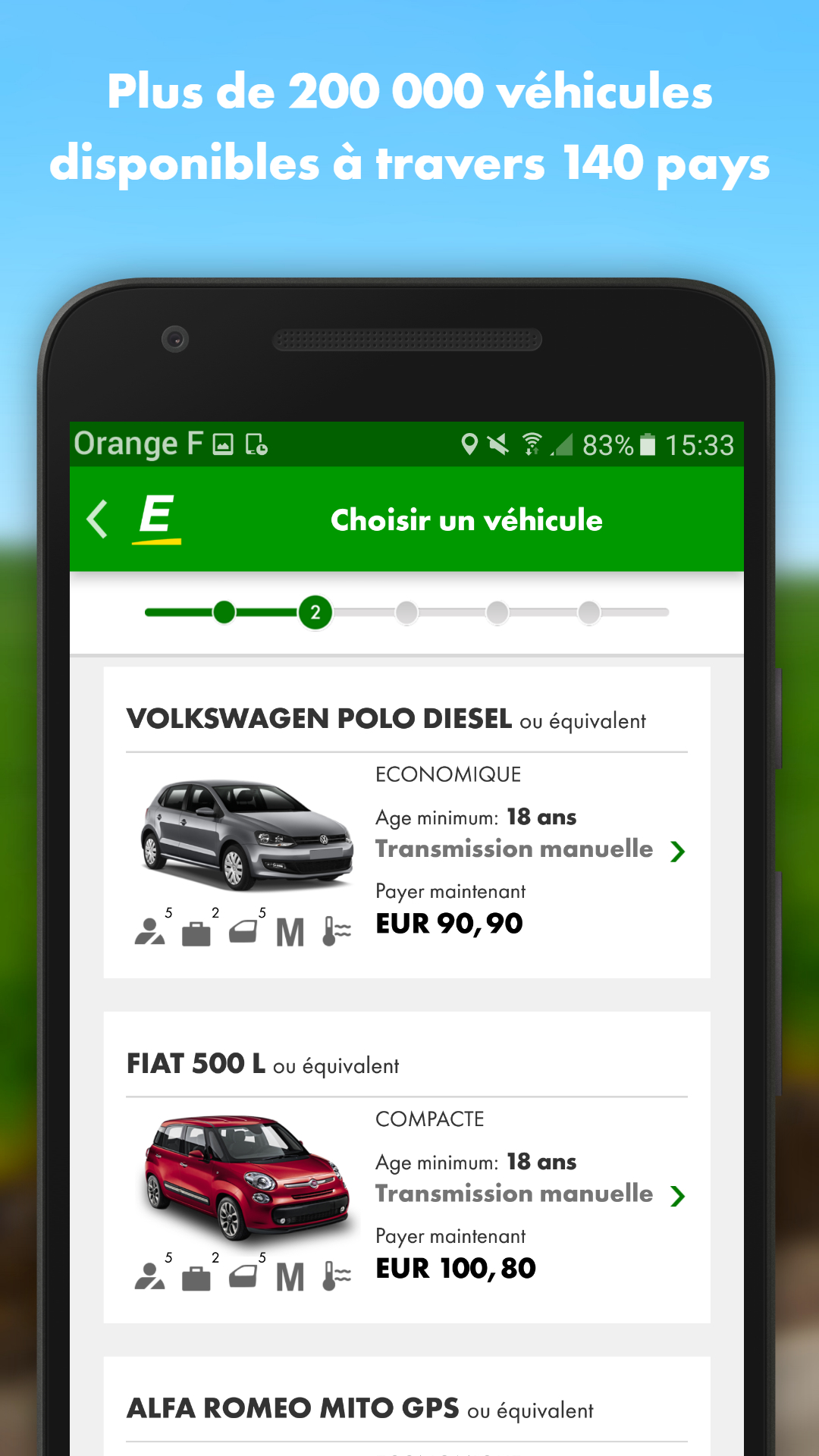 Android application Europcar international cars & vans rental services screenshort