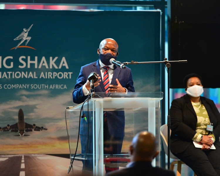 KwaZulu-Natal premier Sihle Zikala conducts an inspection into the state of readiness of King Shaka International Airport as it resumes flights.