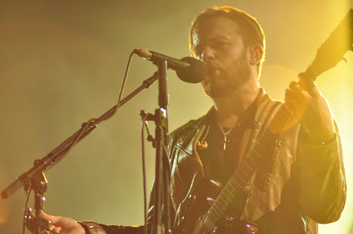 Caleb Followill finally says a word or two to the crowd at FNB Stadium.