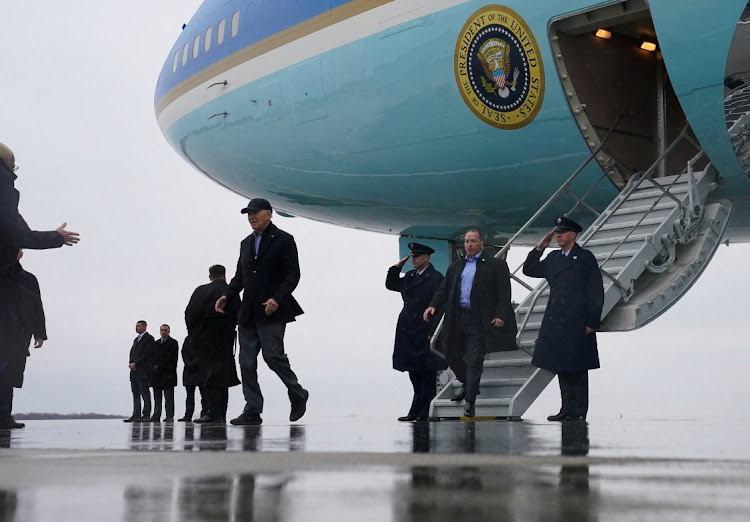 US President Joe Biden disembarks Air force One. Picture: KEVIN LAMARQUE