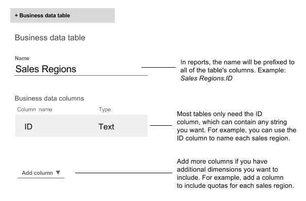 Example of creating a table