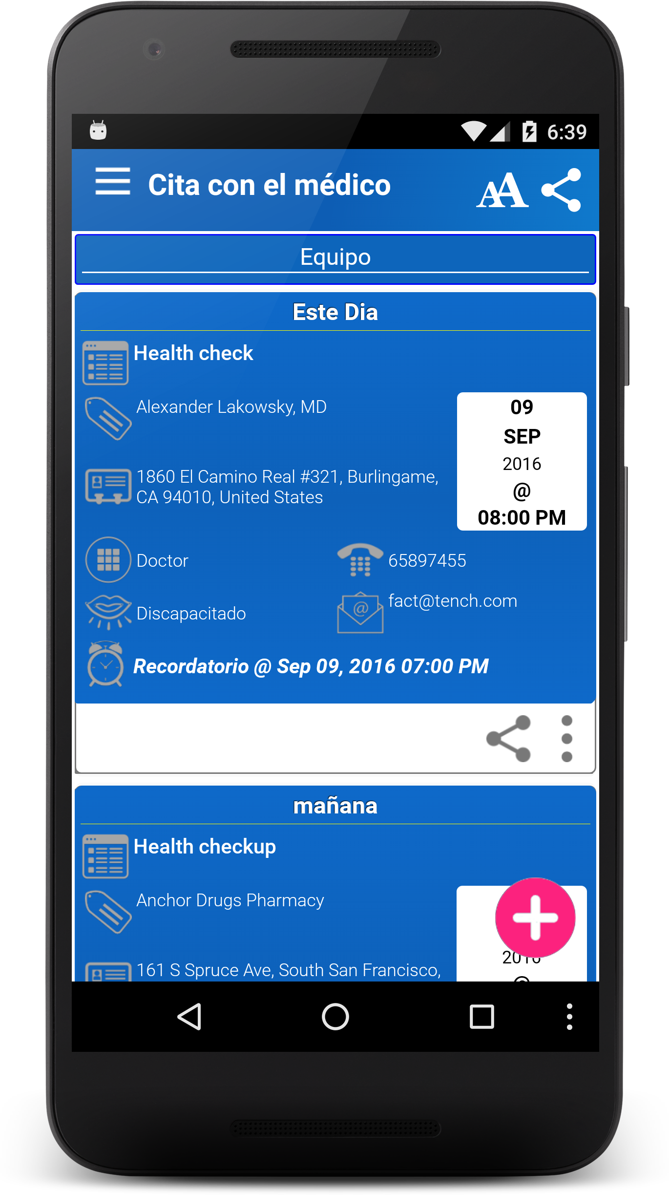 Android application Doctor Appointment Reminder screenshort