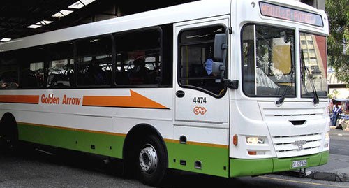 A Golden Arrow bus was pelted with stones before being set alight in Philippi on Monday morning.