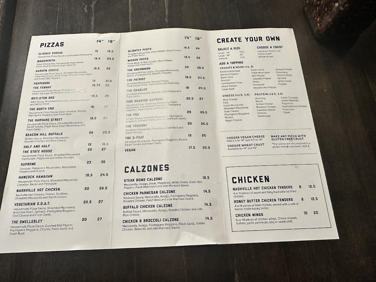 Upper Crust Pizzeria gluten-free menu