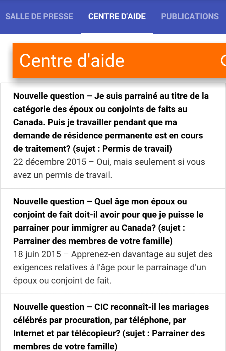 Android application Canada Immigration Nouvelles screenshort