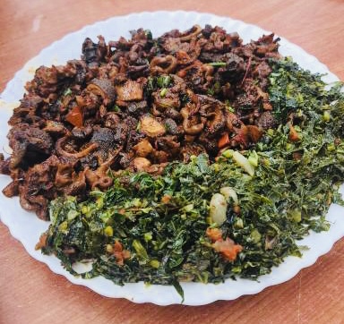 Dry fry matumbo served with stewed sukumawiki