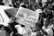 NO TO BAIL: Pupils from various schools outside the Protea magistrate's court. 10/03/2010.   Sowetan.