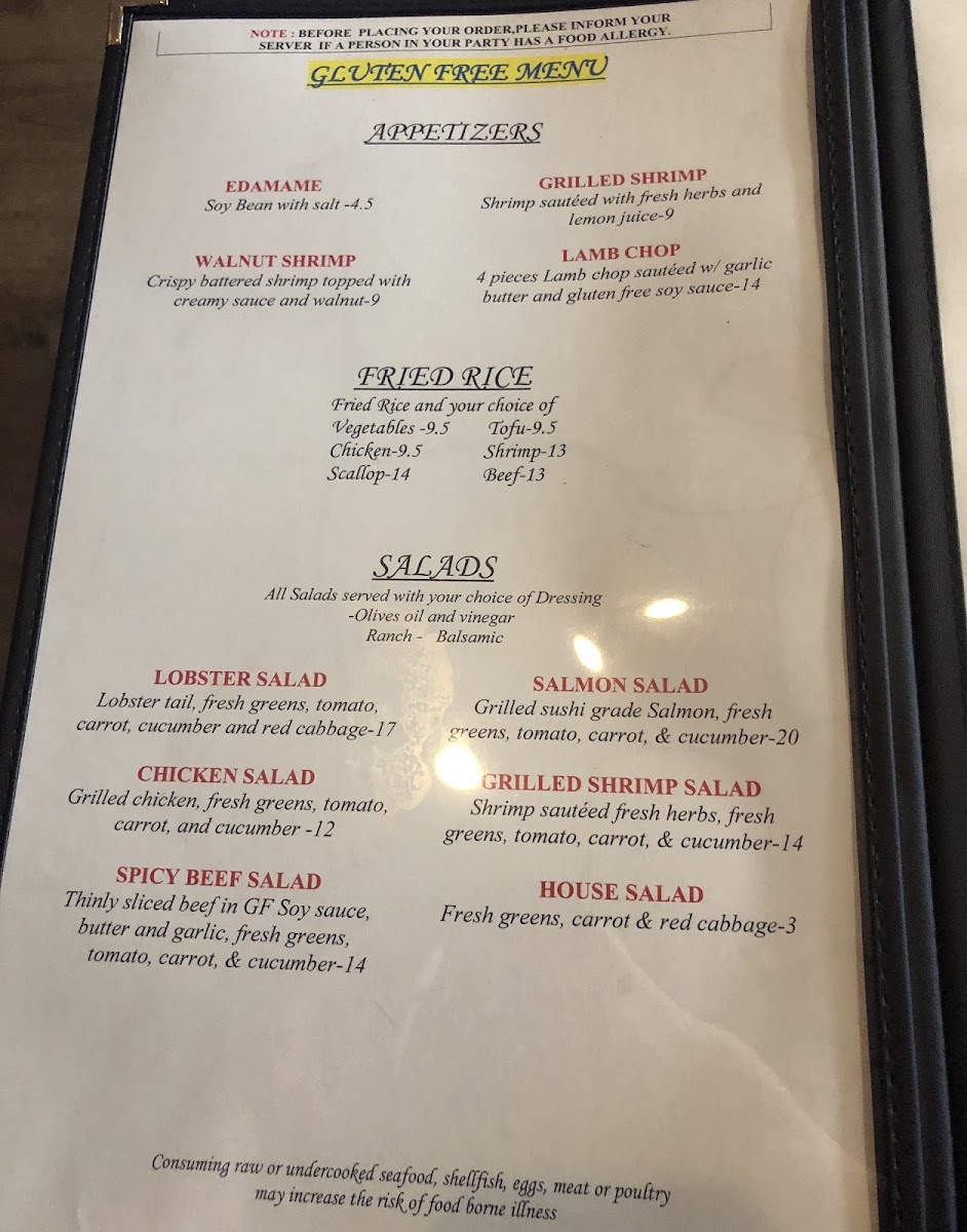 KAIZEN Sushi Bar & Grill gluten-free menu