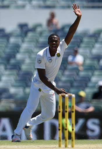 Kagiso Rabada reacts after dismissing Australian batsman Mitchell Marsh for 26 runs on day 5 of the first Test match between Australia and South Africa at the Western Australia Cricket Ground (WACA) in Perth, Australia, 07 November 2016. EPA