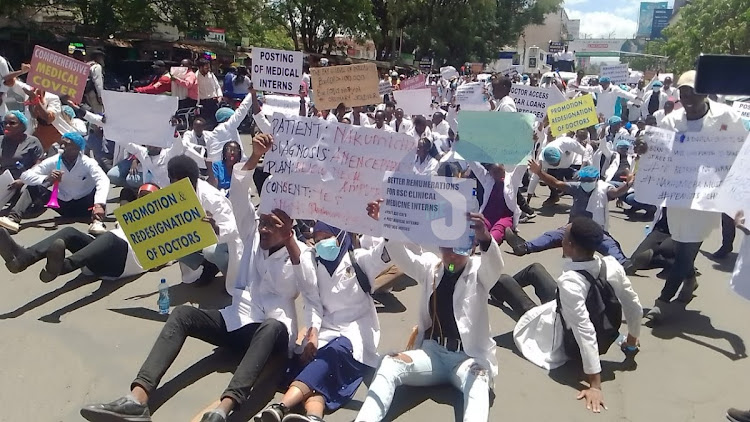 Healthcare workers protest on the streets of Nakuru in solidarity with the nationwide strike.